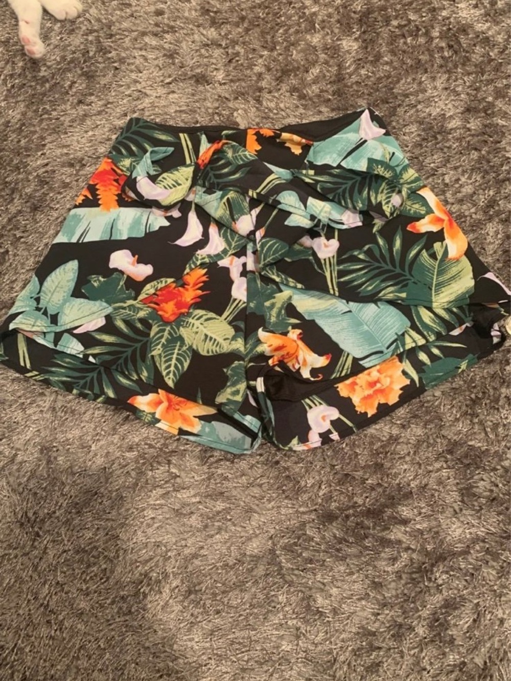 Fashion Nova Tropical High Waist Shorts - Black with Green & Orange